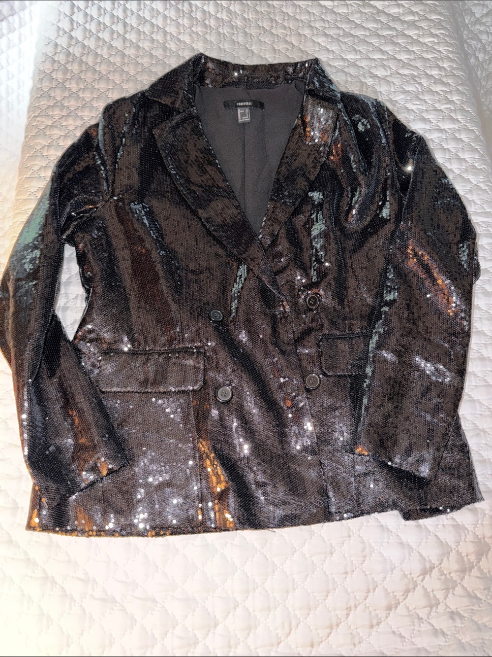 Forever 21 Black Sequin Double-Breasted Blazer